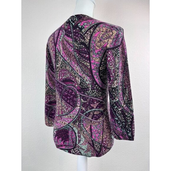 Talbots women's small 3/4 sleeve purple patterned 100% cashmere knit sweater top - Picture 6 of 8